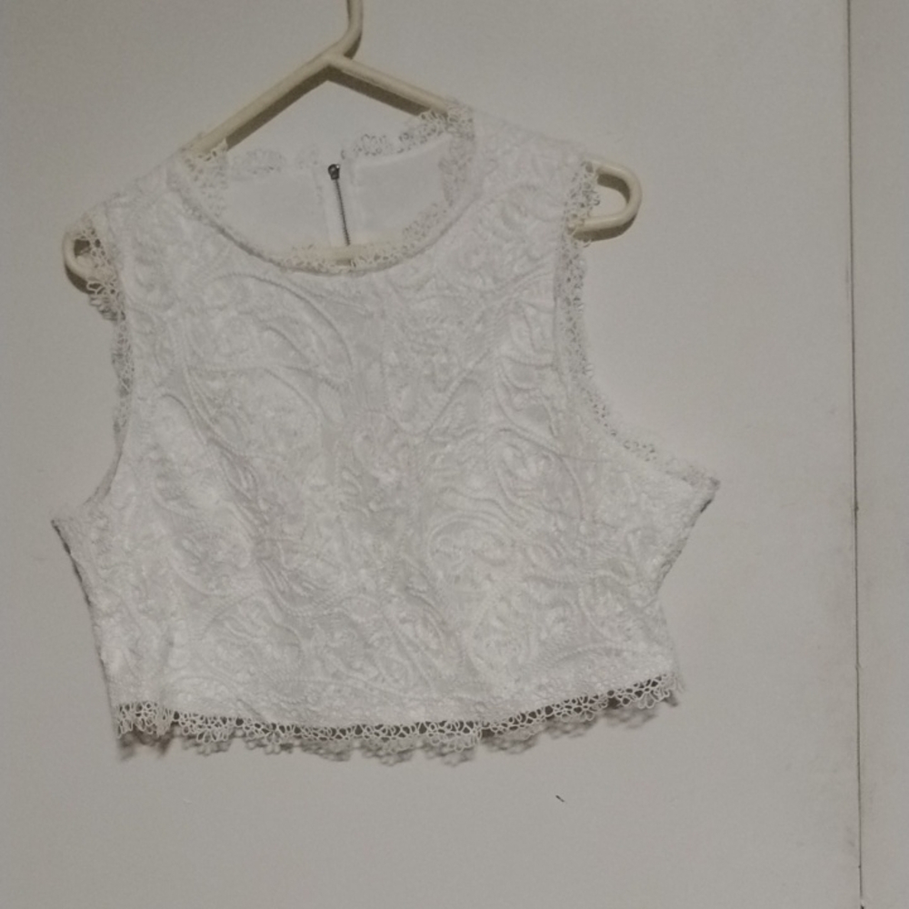 White Sleeveless Embellished Tank Top